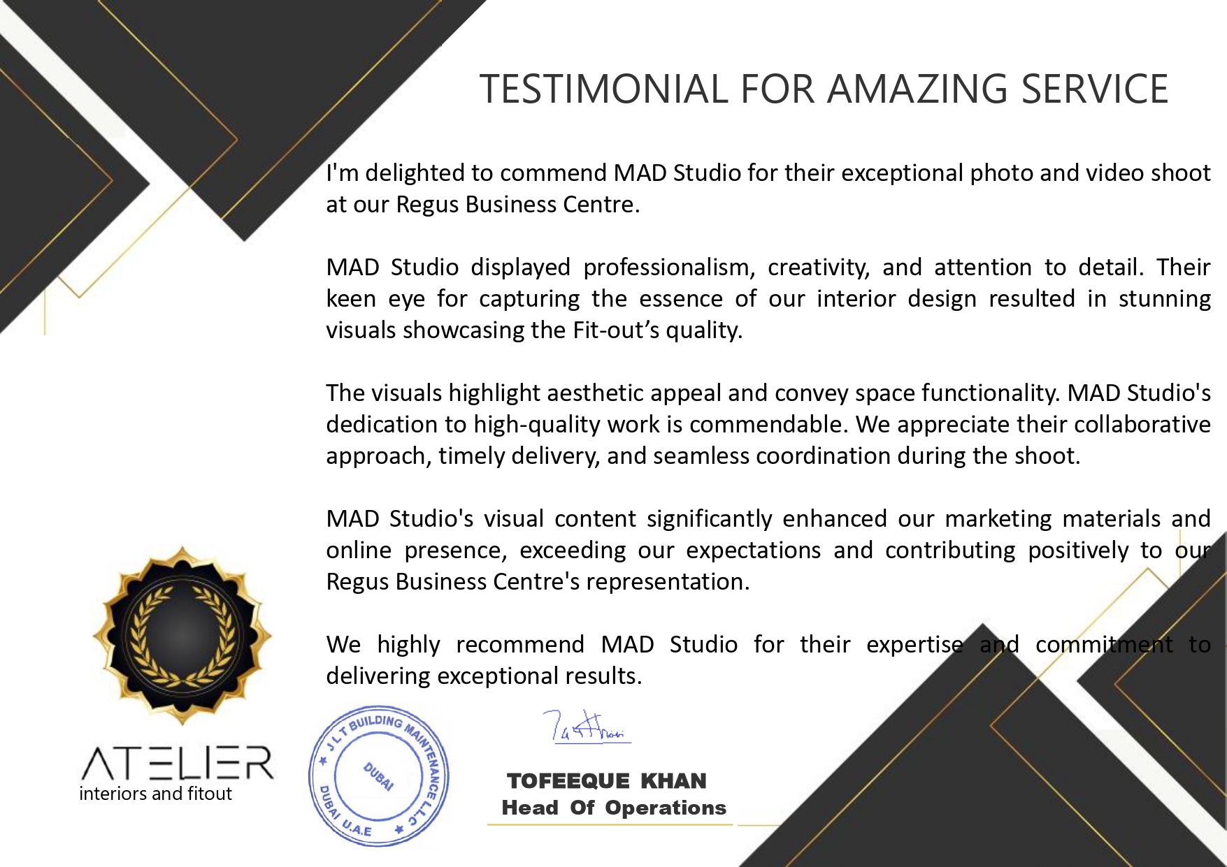 Testimonial Certificate
